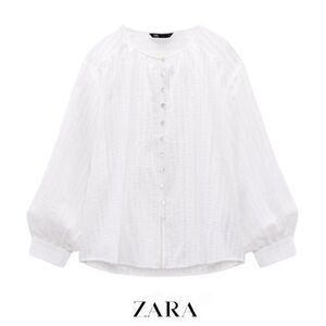 ZARA | White | METALLIC THREAD COTTON BLOUSE